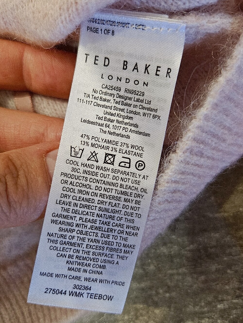 Ted Baker London "Teebow" Short Sleeve Top. Wool. Mohair. Light Pink. Bow. 6 US. - Picture 6 of 10